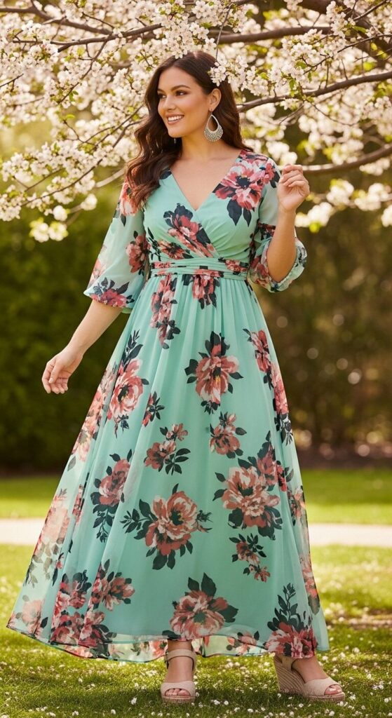 12 Plus Size Floral Chiffon Spring Wedding Guest Dresses 8 Mint Chiffon Maxi Dress for Outdoor Receptions
