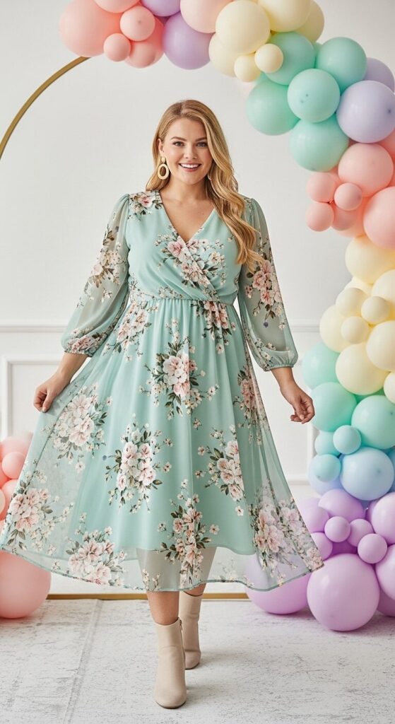 12 Plus Size Floral Chiffon Spring Wedding Guest Dresses 14 Mint Chiffon Midi Dress for Daytime Ceremonies