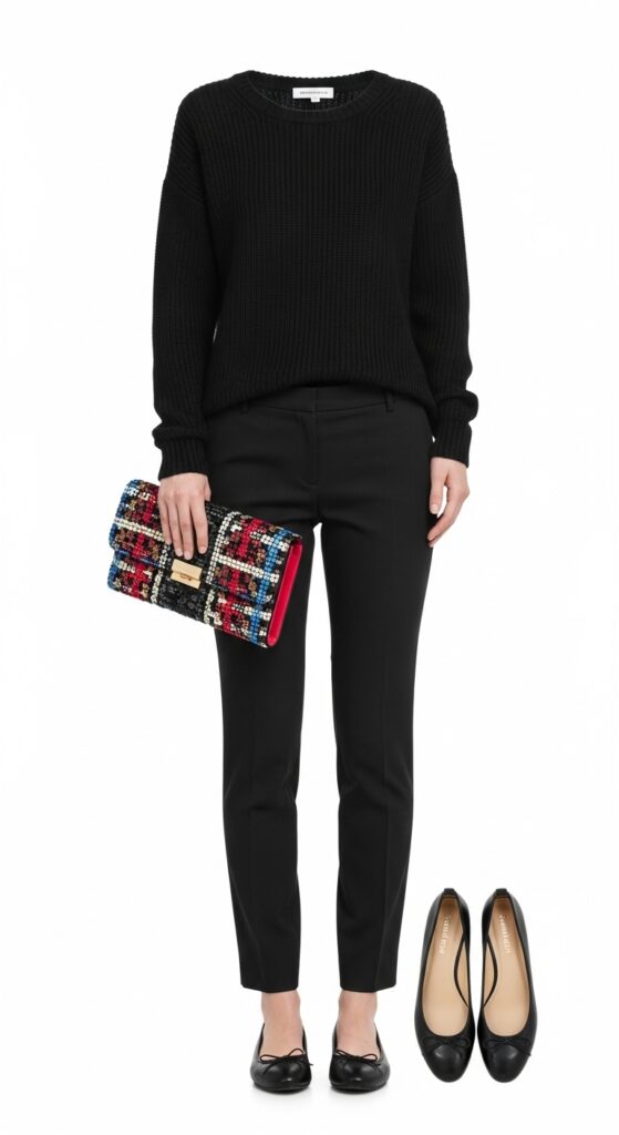 21 Feminine Ballet Flat Outfits for Classic and Modern Looks 10 Monochrome All-Black Outfit