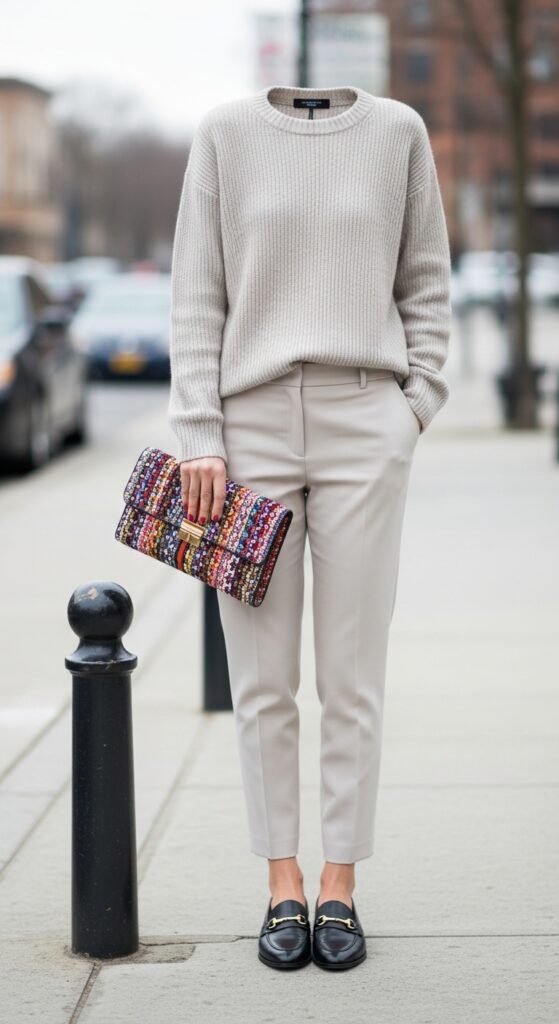 23 Stylish Loafer Outfits for Effortless Elegance 12 Monochrome All-Neutral Outfit