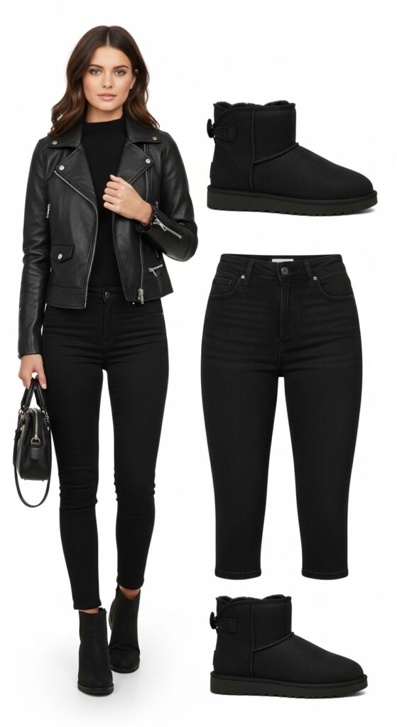 Monochrome Cool UGG Boots + All-Black Ensemble