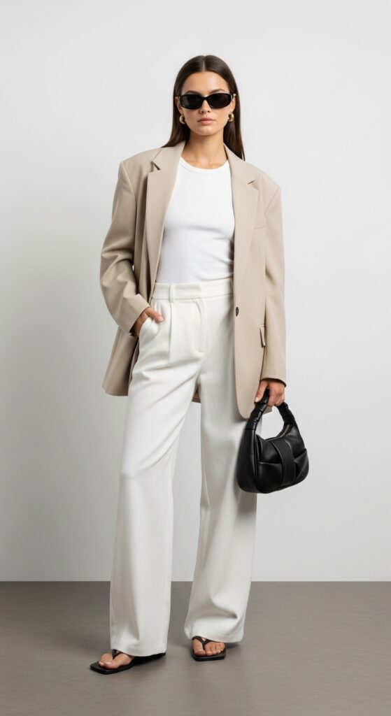 23 Spring Outfits for 2025 That Will Refresh Your Wardrobe 21 Monochrome White with a Pop of Black