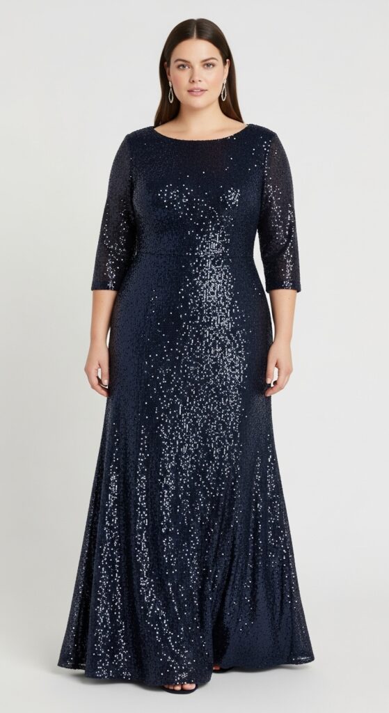Navy Sequin Goddess Gown