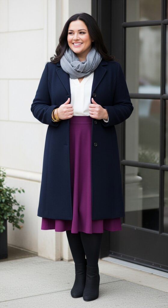 Navy Wool Coat and Skirt for Cold Commutes
