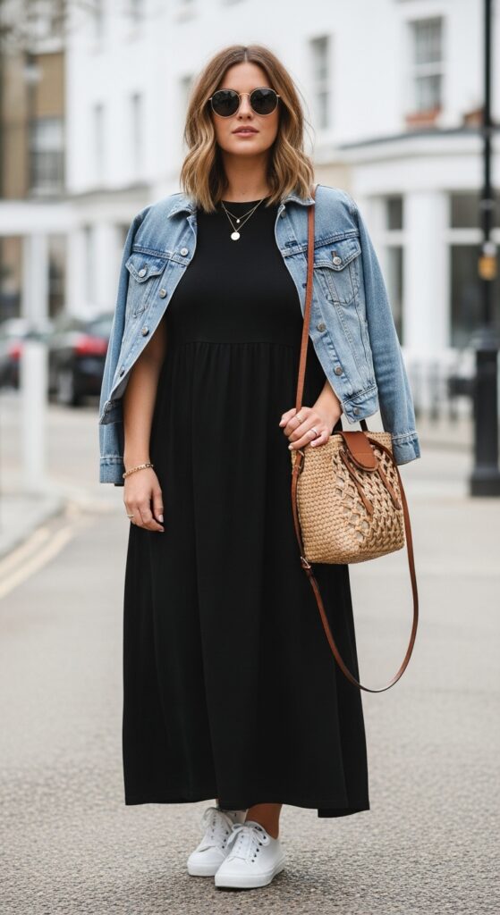 London Outfit Guide: 31 Chic Looks for U.S. Women in 2025 3 Notting Hill Stroll Black Maxi Dress & Sneakers