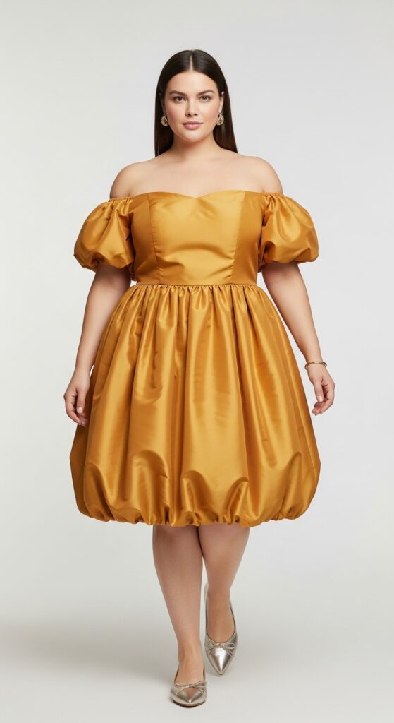 Off-Shoulder Golden Balloon Dress