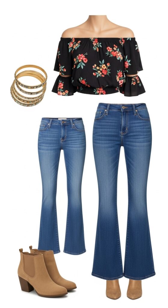 Off-Shoulder Top and Flare Jeans