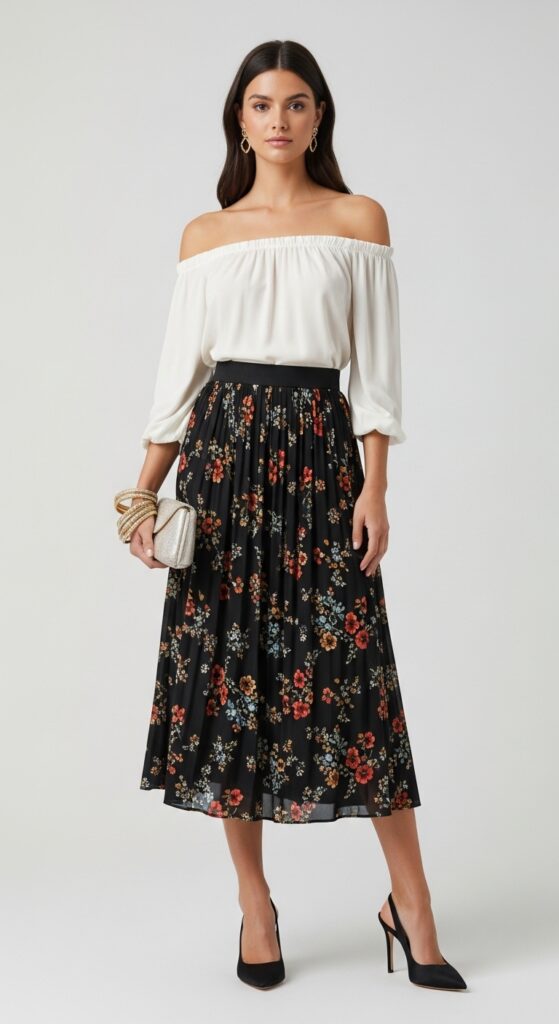 Off-Shoulder Top and Midi Skirt