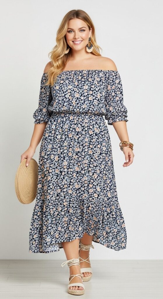 11 Stunning Plus Size Spring Break Outfits to Turn Heads 9 Off-the-Shoulder Dress