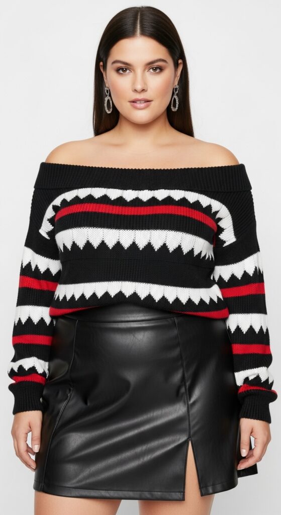Off-the-Shoulder Sweater and Faux Leather Skirt