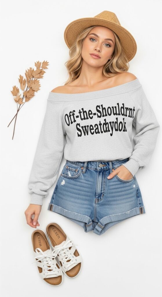 18 Stylish Sweatshirt Outfits to Elevate Your Everyday Look 18 Off-the-Shoulder Sweatshirt and High-Waisted Shorts