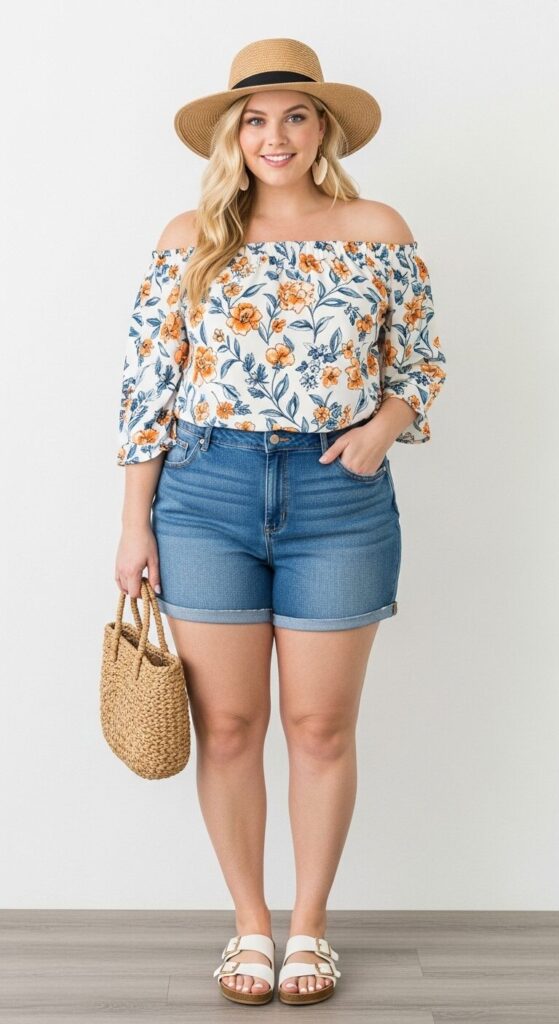 Off-the-Shoulder Top & Denim Shorts