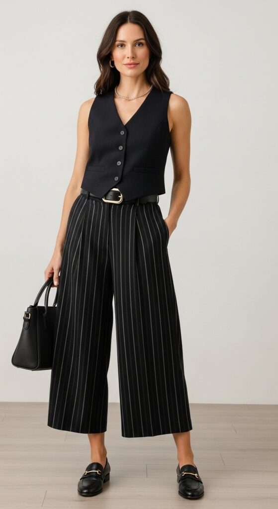 Office Elegance Dark Vest & Black Striped Pants