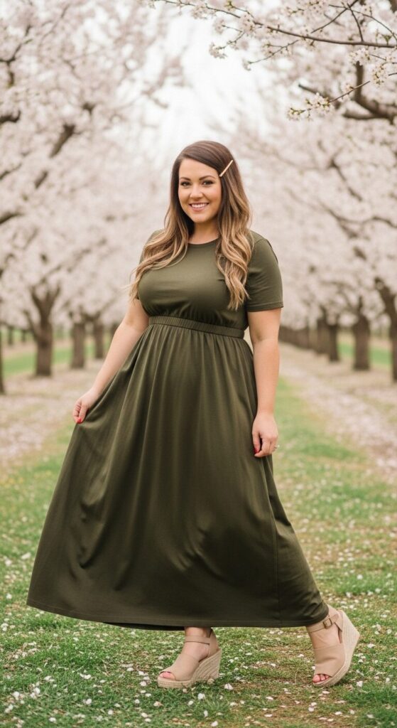 7 Plus Size Cotton Blend Spring Family Picture Outfits 7 Olive Cotton Blend Maxi Dress for Orchard Dreams