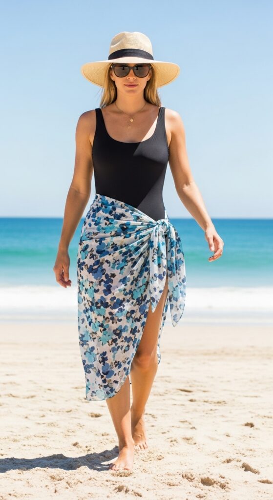 One-Piece Swimsuit and Sarong