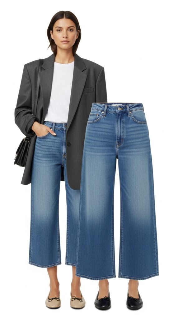 20 Stylish Flat Shoe Outfits to Inspire Your Wardrobe 3 Oversized Blazer and Wide-Leg Jeans