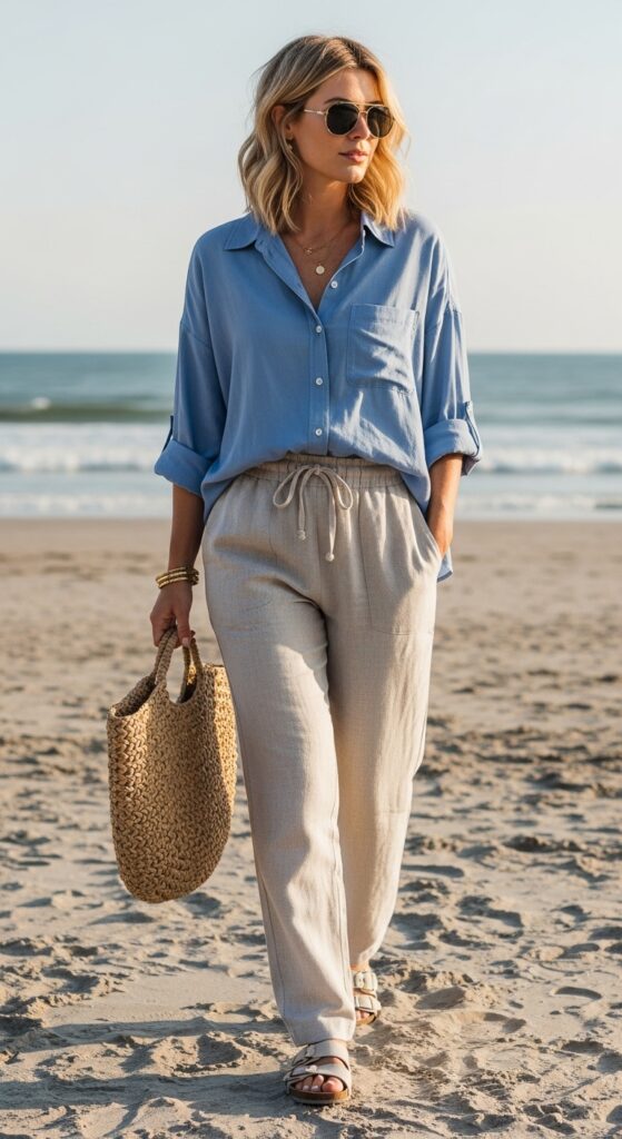 Oversized Button-Down Shirt and Linen Pants