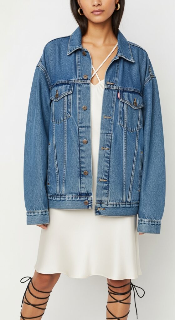 18 Chic and Fresh Jean Jacket Outfits to Elevate Your Wardrobe 3 Oversized Denim Jacket Over a Slip Dress