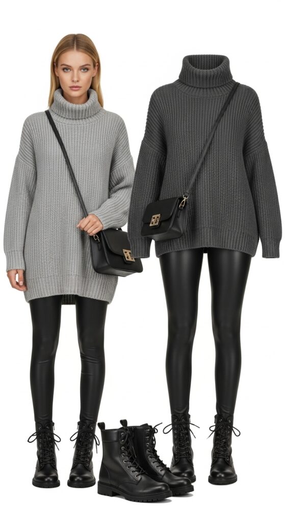18 Bold Combat Boot Outfits to Slay Your Style This Season 5 Oversized Sweater and Leather Leggings