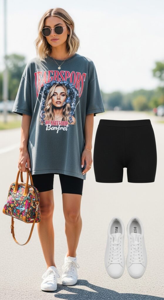 20 Stylish Biker Shorts Outfits That'll Make You Feel Effortlessly Chic 5 Oversized T-Shirt and Sneakers