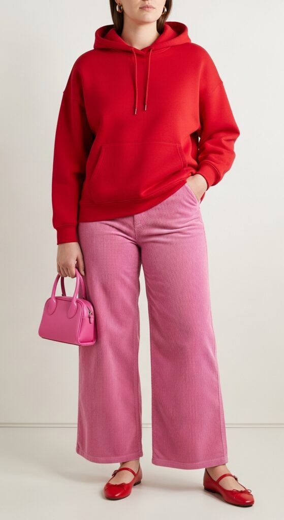 25 Pink Pants Outfits to Steal the Spotlight 6 Park Picnic Red Hoodie & Pink Corduroy Pants