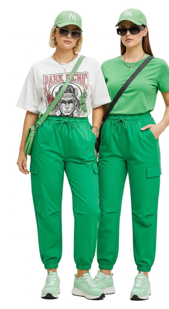 20 Green Pants Outfits to Elevate Your Style 6 Park Picnic White Graphic Tee & Bright Green Cargo Pants