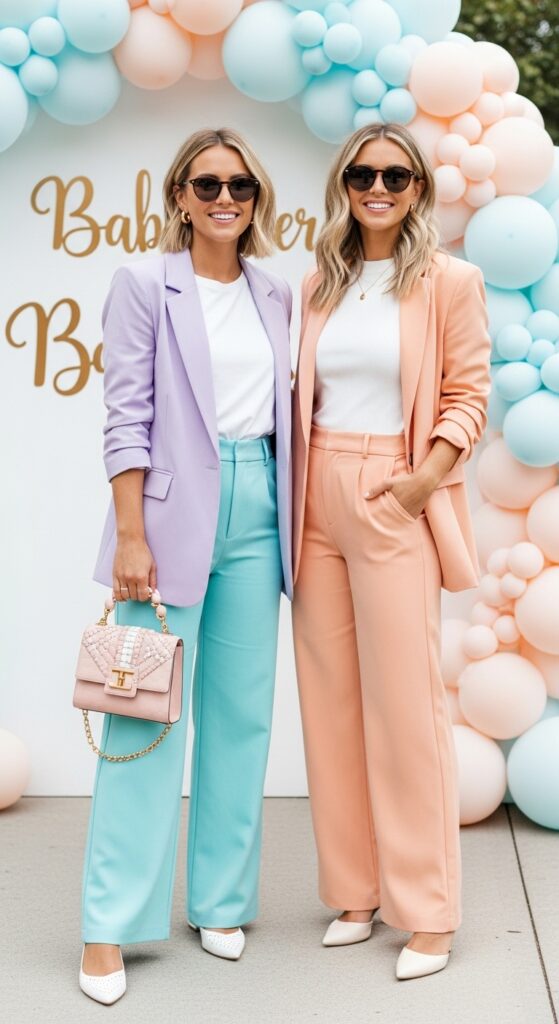 10 Stylish Baby Shower Outfit Ideas for Moms-to-Be and Guests 11 Pastel Suit for a Trendy Vibe