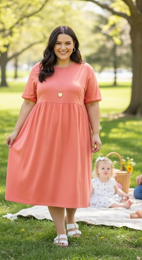 7 Plus Size Cotton Blend Spring Family Picture Outfits 3 Peach Cotton Blend Dress for Park Picnics