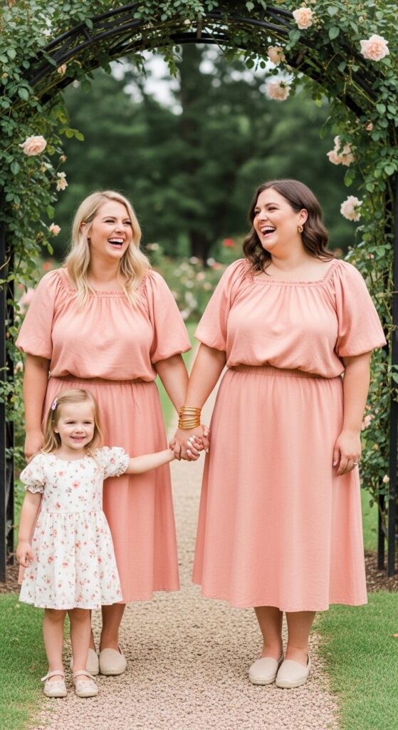 7 Plus Size Cotton Blend Spring Family Picture Outfits 9 Peach Cotton Blend Top and Skirt for Garden Hugs