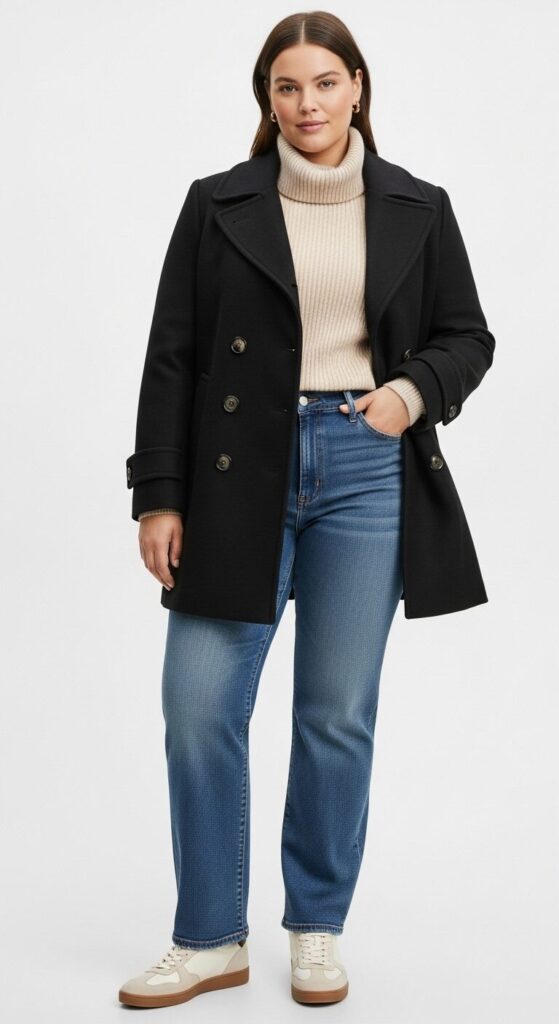 Peacoat & Straight-Legged Jeans