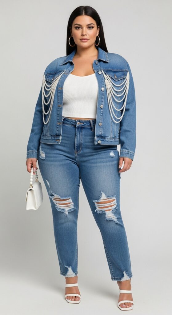 Pearl-Draped Denim Set