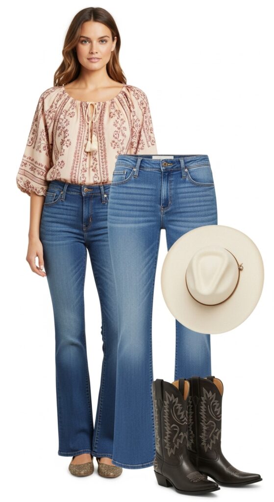 Peasant Blouse and Bootcut Jeans