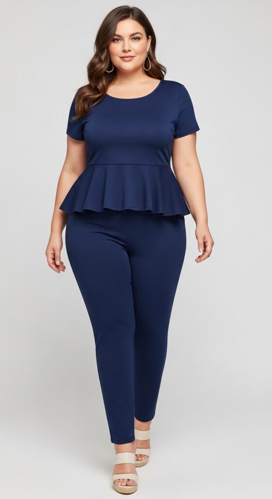 12 Plus-Size Summer Outfits That Flatter Your Curves and Tummy 5 Peplum Top and High-Waisted Pants Chic and Comfortable
