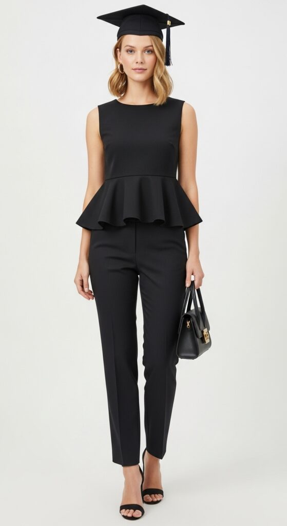14 Graduation Outfit Ideas to Make Your Day Extra Special 13 Peplum Top and Trousers for a Polished Look