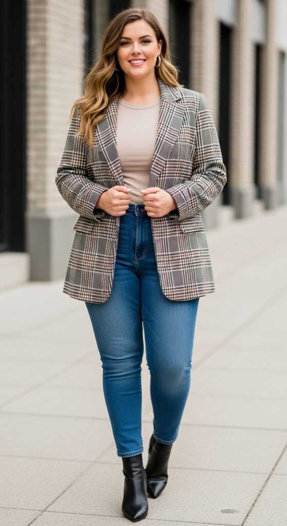 Plaid Blazer & Skinny Jeans