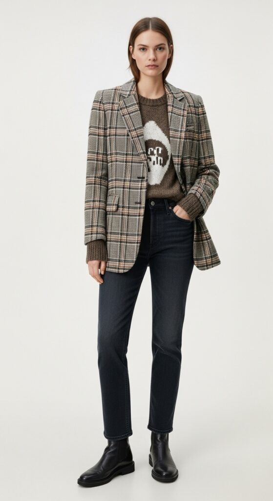 Plaid Blazer and Dark Jeans