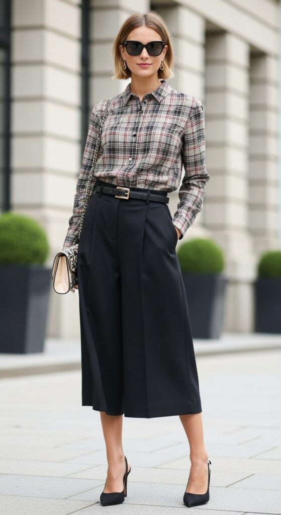Plaid Blouse and Culottes