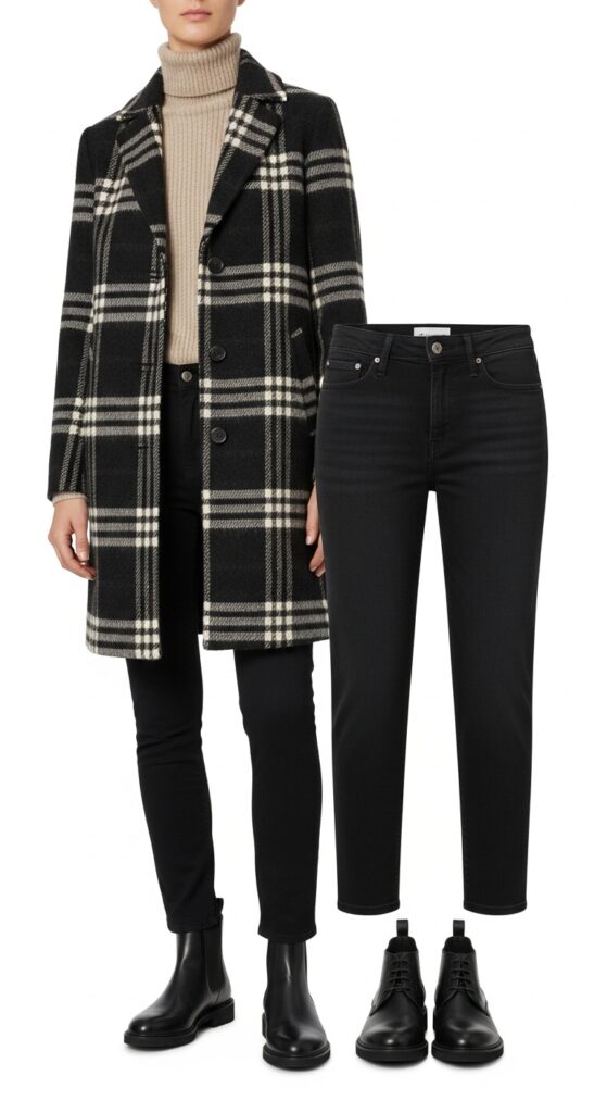 Plaid Coat and Black Jeans