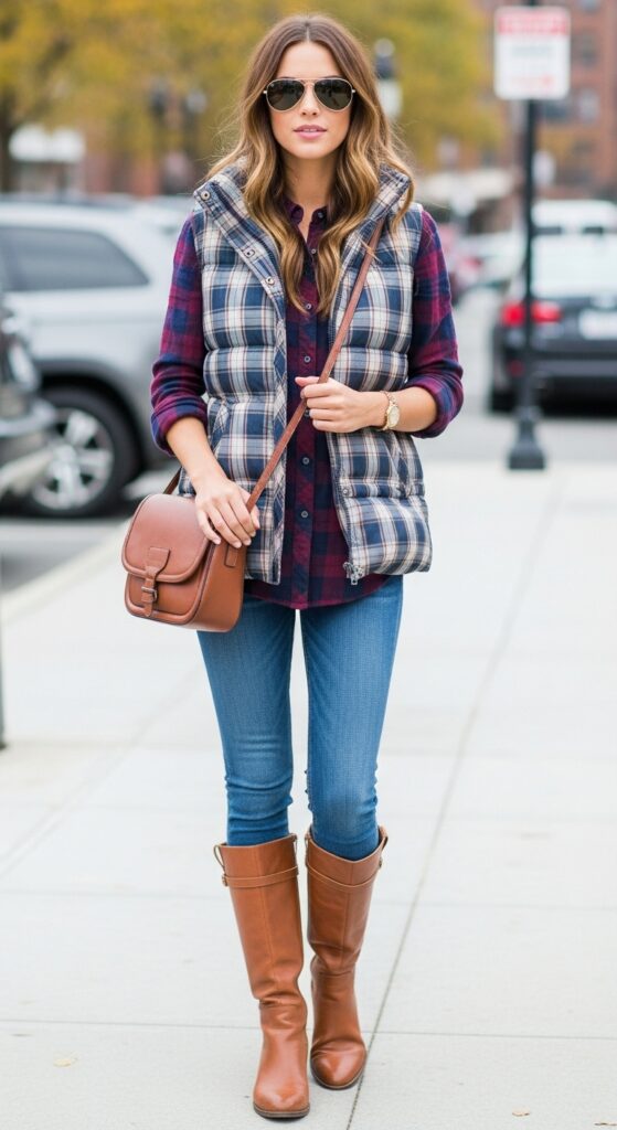 23 Chic Puffer Vest Outfits You’ll Want to Wear This Season 10 Plaid Perfection