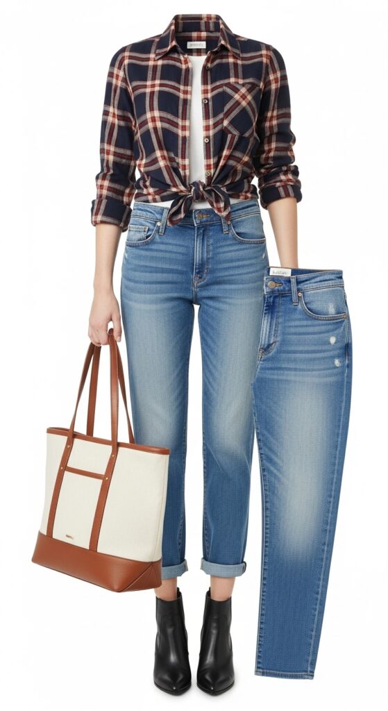 Plaid Shirt and Boyfriend Jeans
