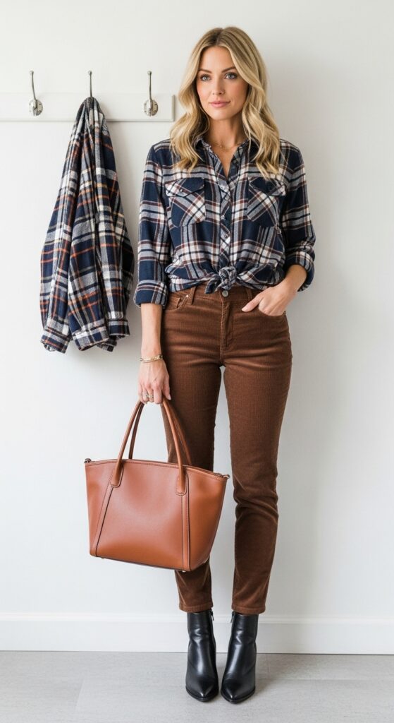 Plaid Shirt and Corduroy Pants