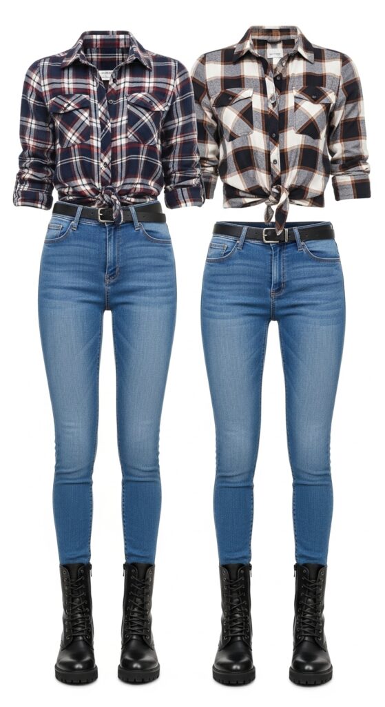 18 Bold Combat Boot Outfits to Slay Your Style This Season 6 Plaid Shirt and Skinny Jeans