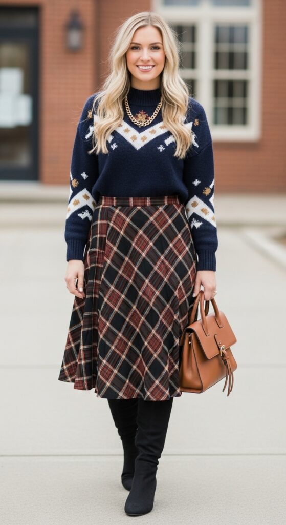 Plaid Skirt and Sweater