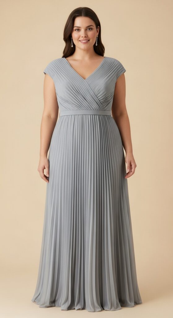Pleated Dress with Cap Sleeves Subtle Elegance