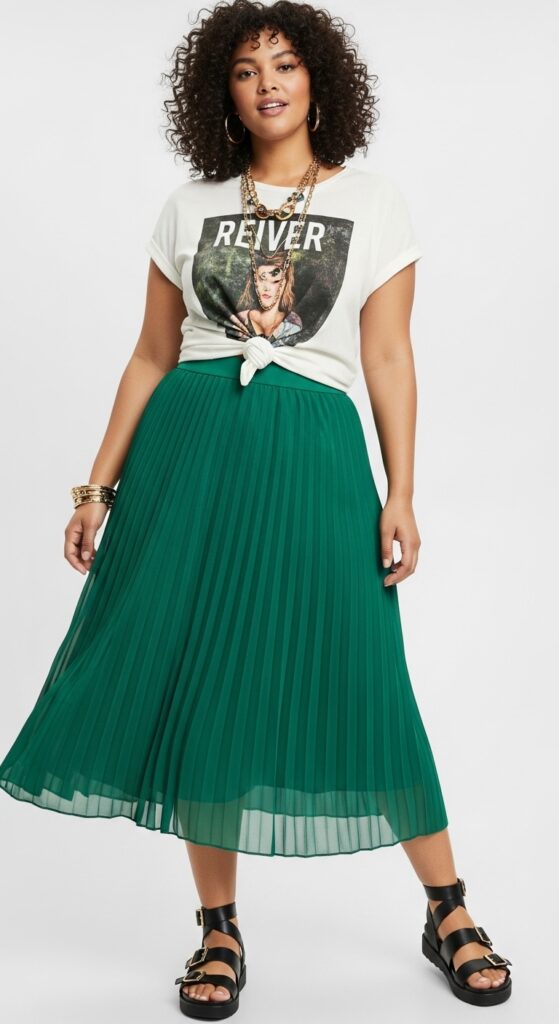 Pleated Midi Skirt and Graphic Tee