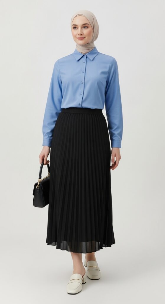 Pleated Skirt and Button-Up Shirt