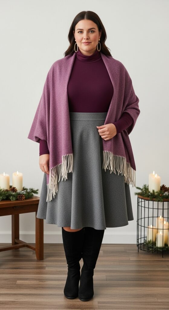 12 Plus Size Tailored Winter Church Outfits with Chic Season Style 8 Plum Turtleneck and Skirt for Evening Service