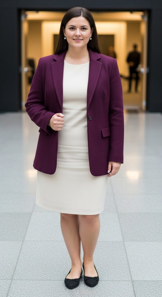 Plum Wool Blazer and Dress for Networking Events