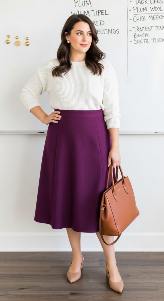 Plum Wool Skirt and Top for Team Meetings