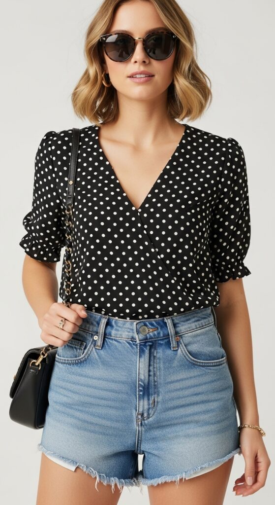 21 Stylish Denim Shorts Outfit Ideas 6 Polka Dot Perfection